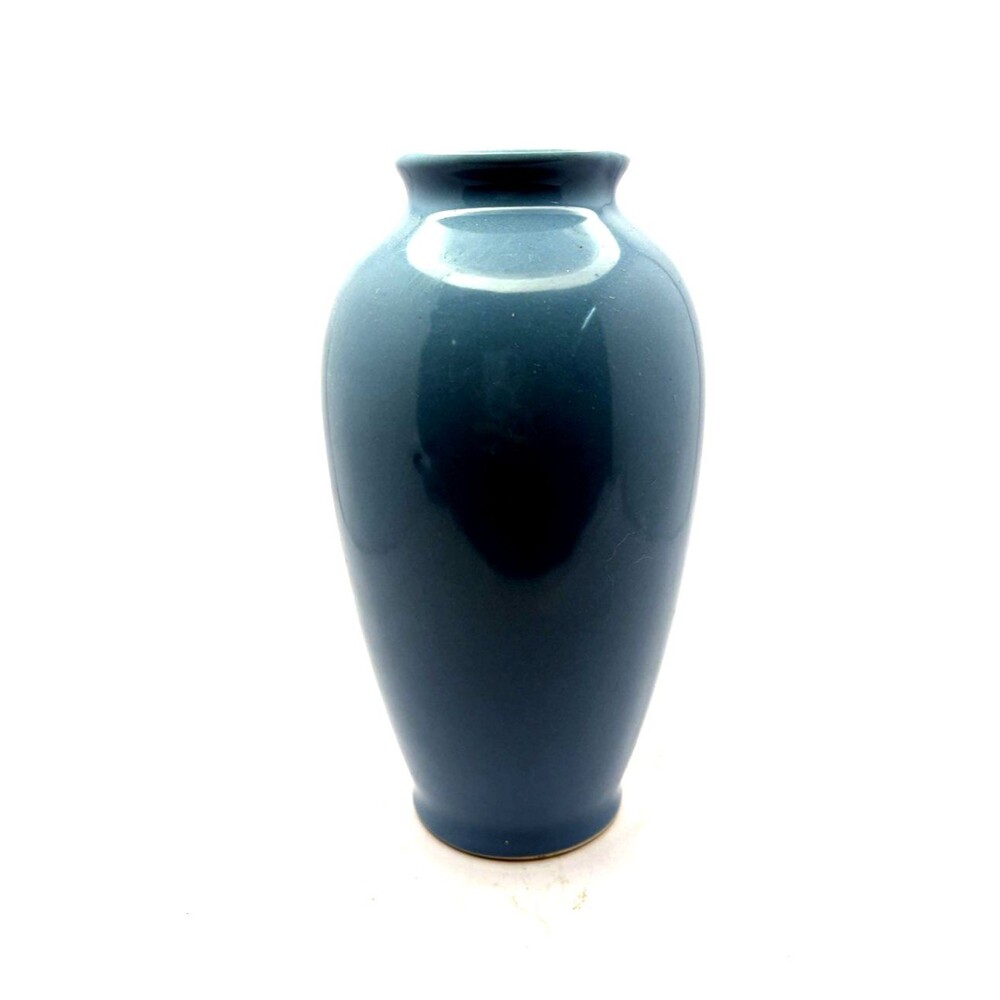 Vintage Blue Ceramic Vase - Glossy Mid Century Modern Style Home Decor 6.25”